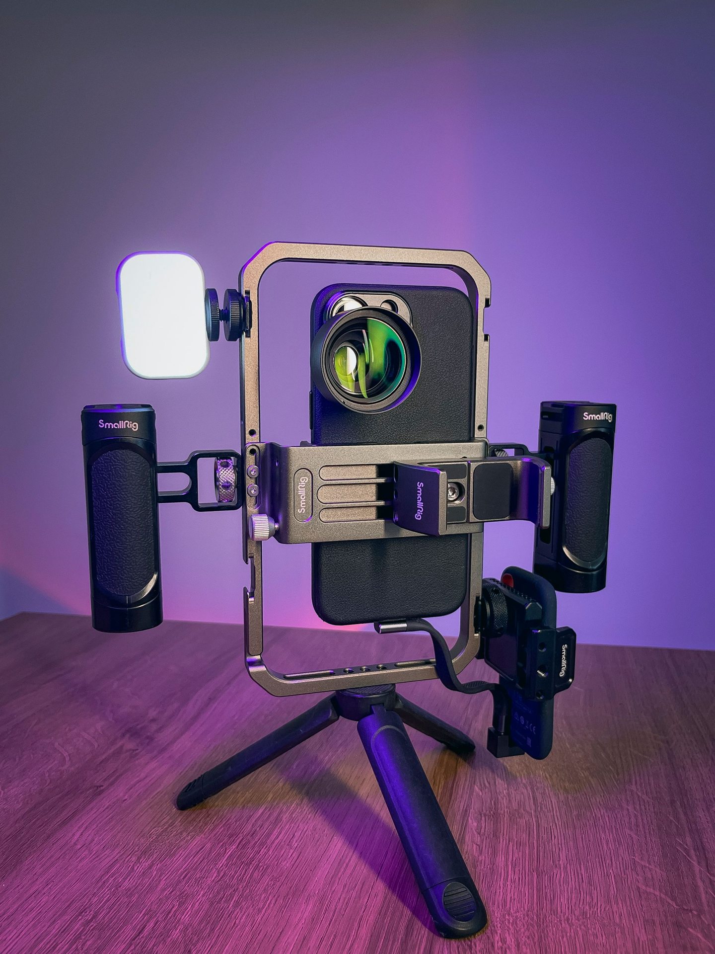 Smartphone filming rig on a tripod