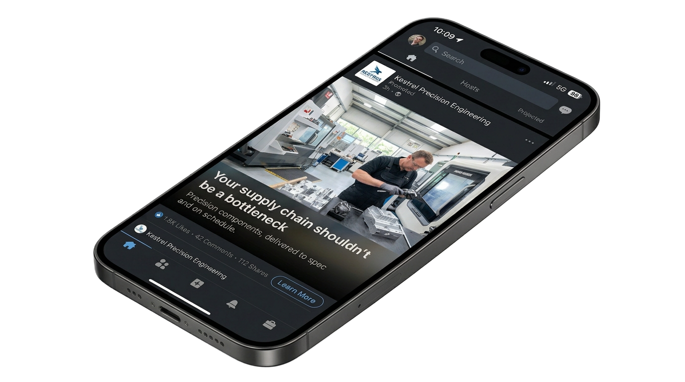 Kestrel supply chain advert in a Facebook feed on a phone